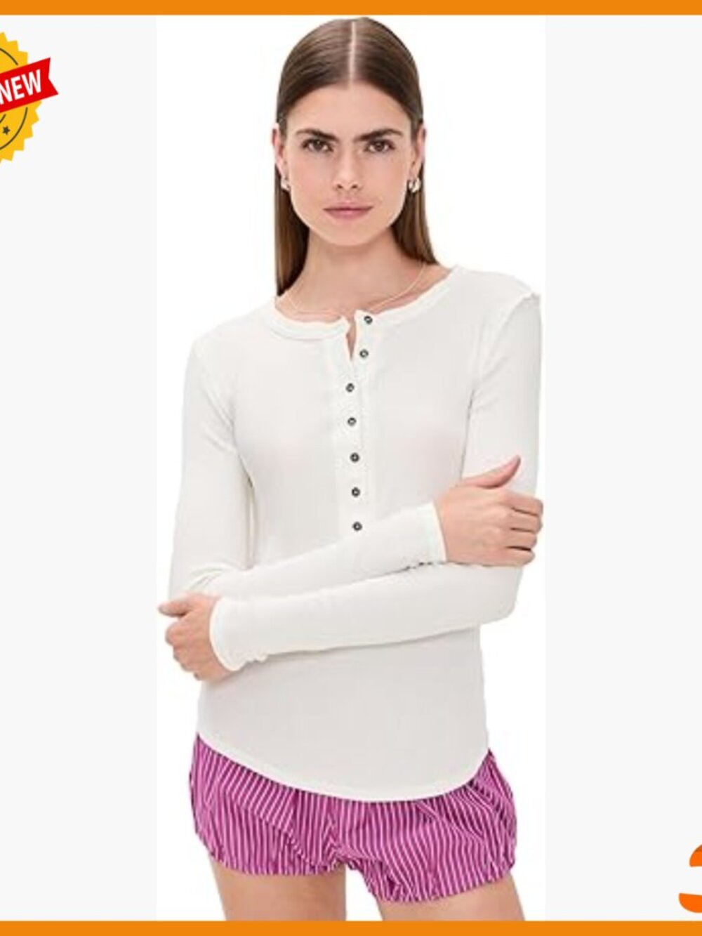 Long Sleeve Ribbed Henley T-Shirt Classic Fit Lightweight Stretch